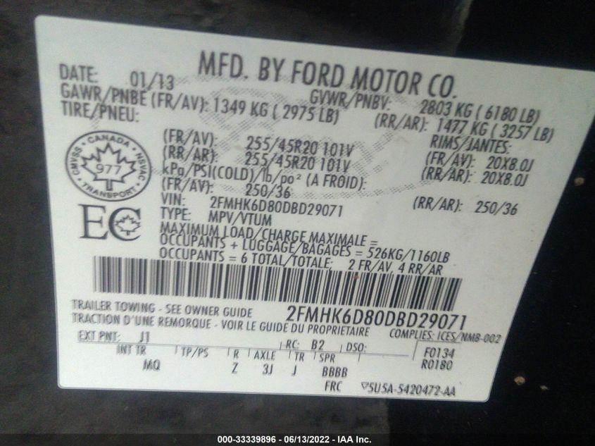 2013 FORD FLEX LIMITED 2FMHK6D80DBD29071