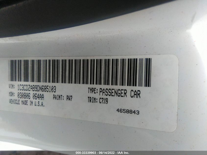 2013 DODGE AVENGER SE 1C3CDZAB9DN685103