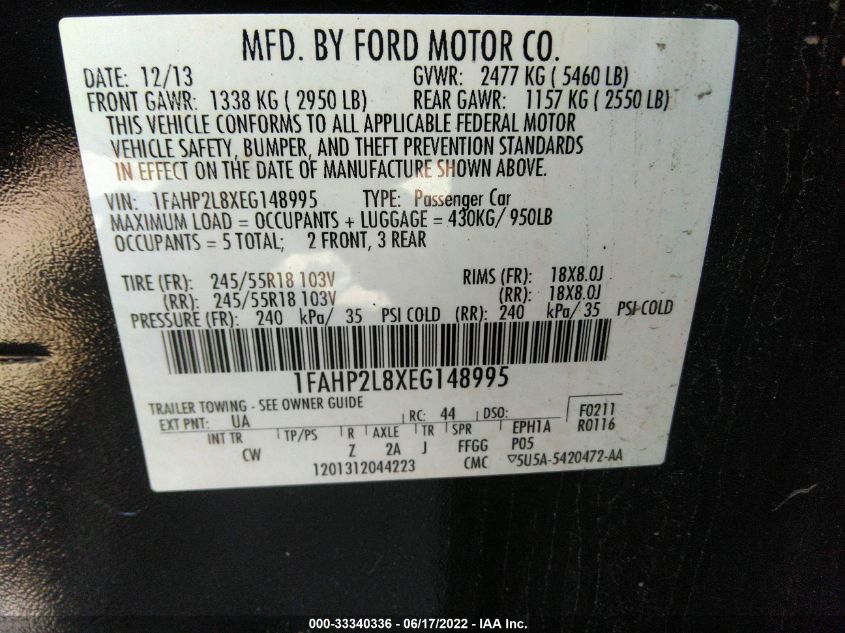 2014 FORD SEDAN POLICE INTERCEPTOR 1FAHP2L8XEG148995