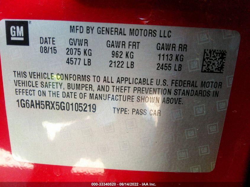 2016 CADILLAC ATS SEDAN LUXURY COLLECTION AWD 1G6AH5RX5G0105219