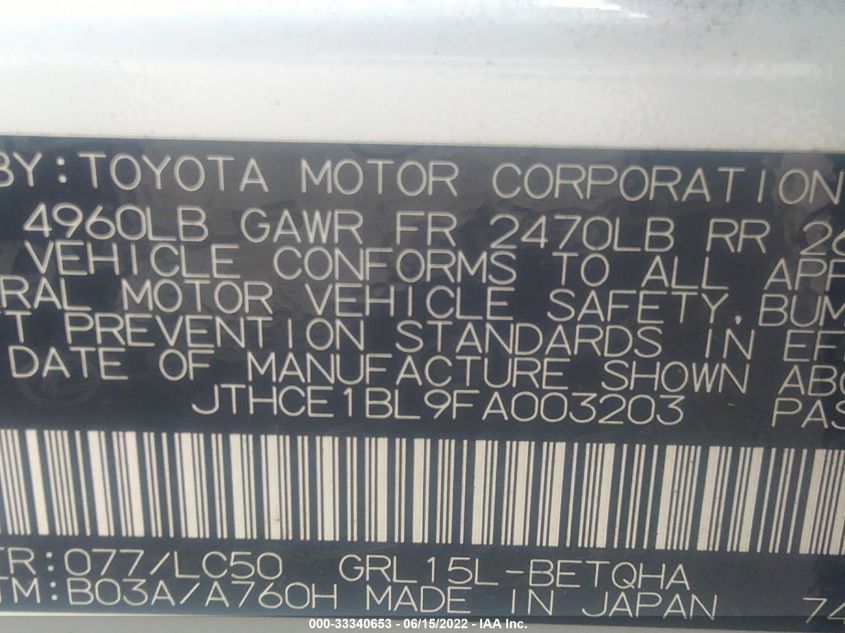 2015 LEXUS GS 350 350 JTHCE1BL9FA003203