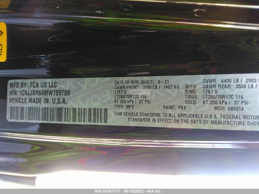2021 JEEP WRANGLER 4XE UNLIMITED RUBICON 1C4JJXR64MW789709