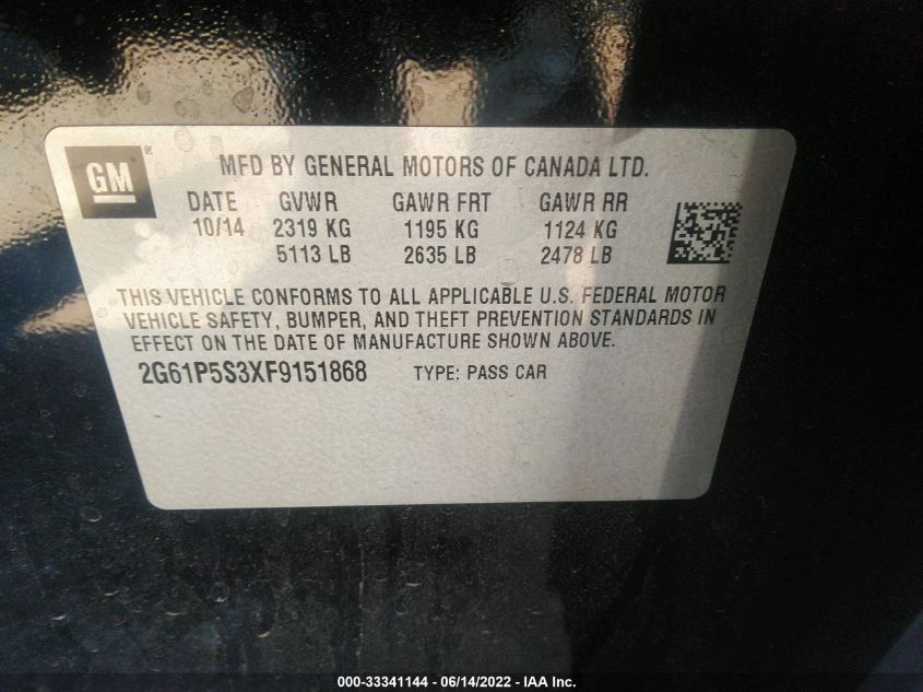 2015 CADILLAC XTS PREMIUM 2G61P5S3XF9151868