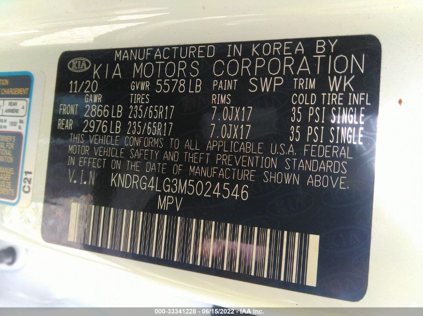 2021 KIA SORENTO HYBRID S KNDRG4LG3M5024546
