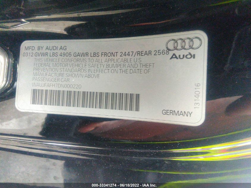 2013 AUDI A5 PREMIUM PLUS WAUJFAFH7DN000220