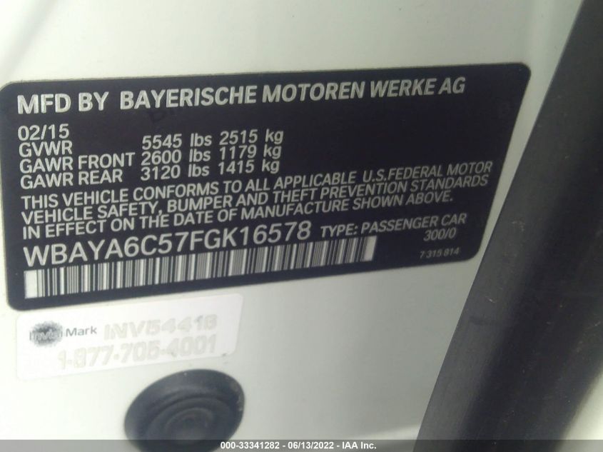 2015 BMW 7 SERIES 740I WBAYA6C57FGK16578