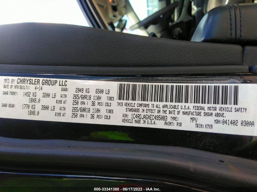 2014 DODGE DURANGO SXT 1C4RDJAGXEC495083
