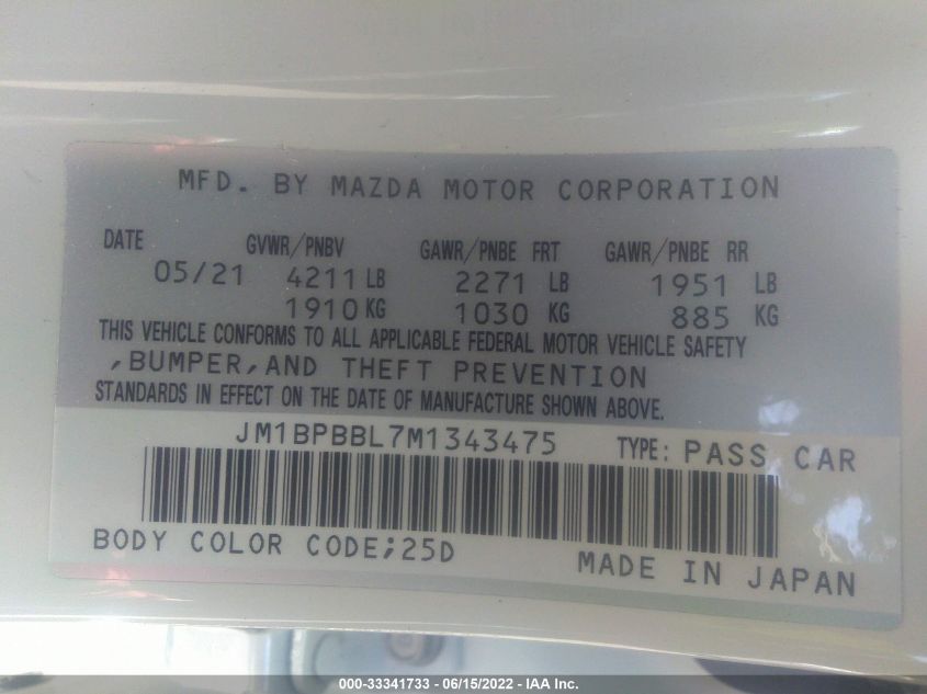 2021 MAZDA MAZDA3 SEDAN SELECT JM1BPBBL7M1343475