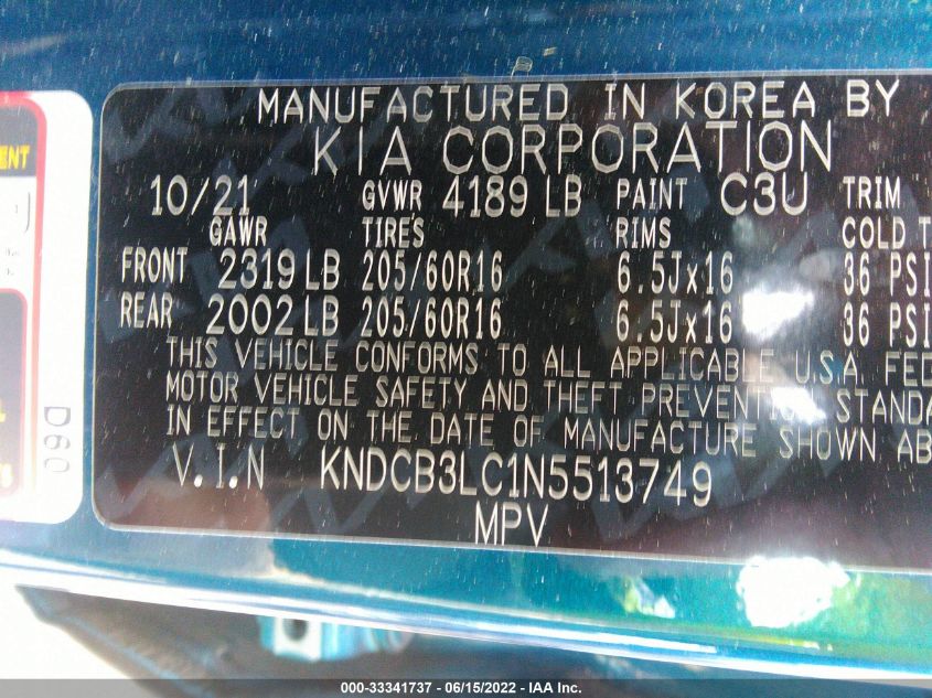 2022 KIA NIRO LXS KNDCB3LC1N5513749