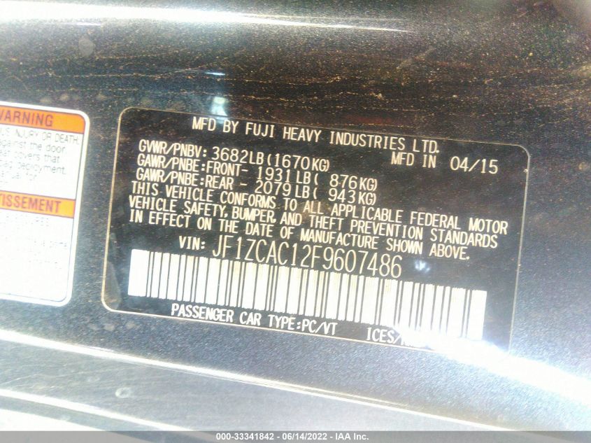 2015 SUBARU BRZ LIMITED JF1ZCAC12F9607486