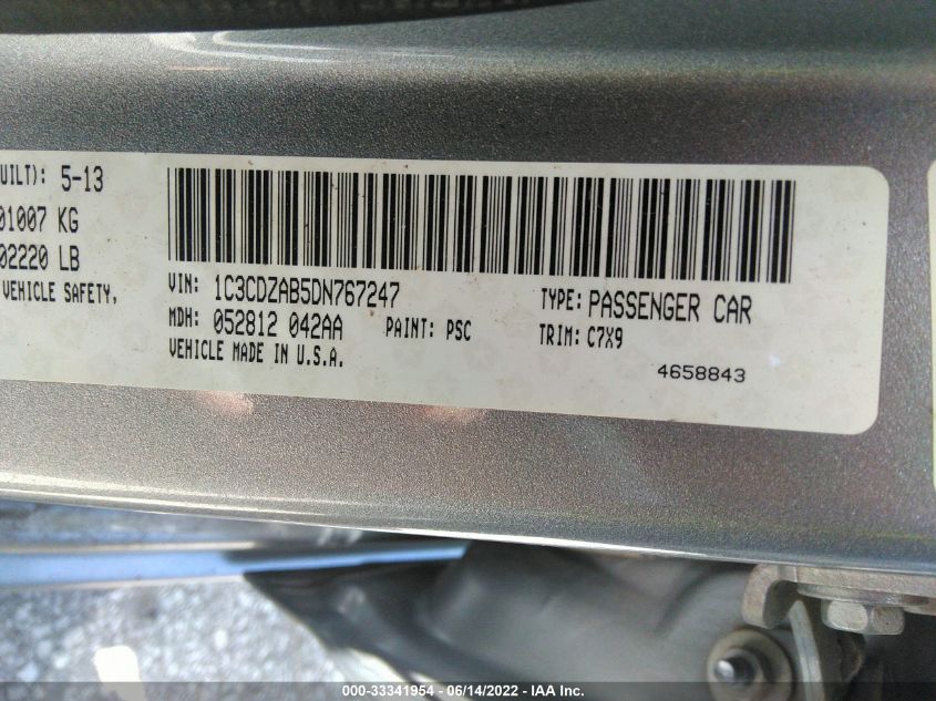 2013 DODGE AVENGER SE 1C3CDZAB5DN767247