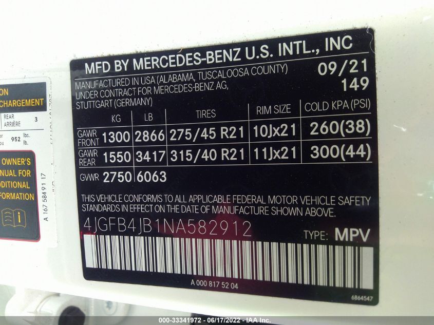 2022 MERCEDES-BENZ GLE GLE 350 4JGFB4JB1NA582912