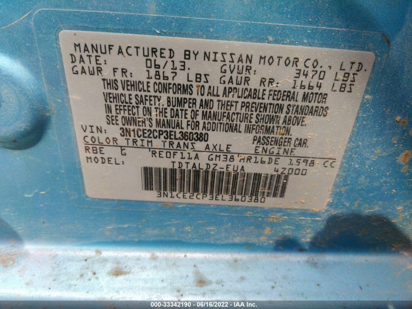 2014 NISSAN VERSA NOTE SV 3N1CE2CP3EL360380