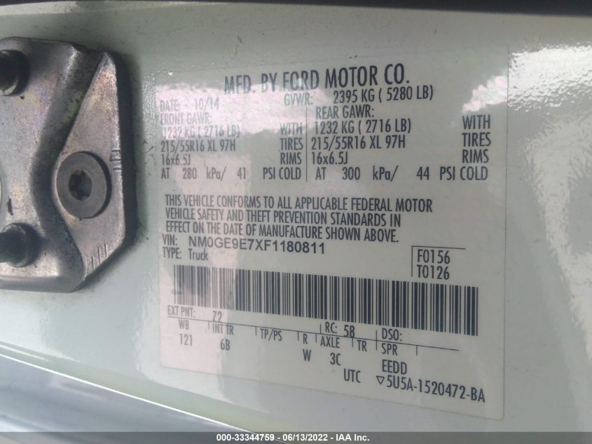 2015 FORD TRANSIT CONNECT WAGON XL NM0GE9E7XF1180811