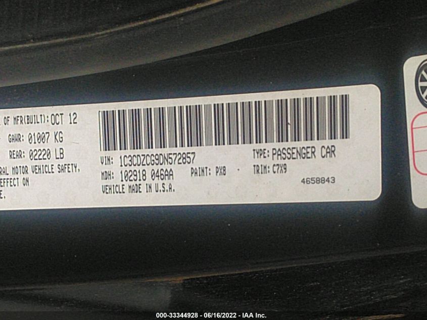 2013 DODGE AVENGER SXT 1C3CDZCG9DN572857