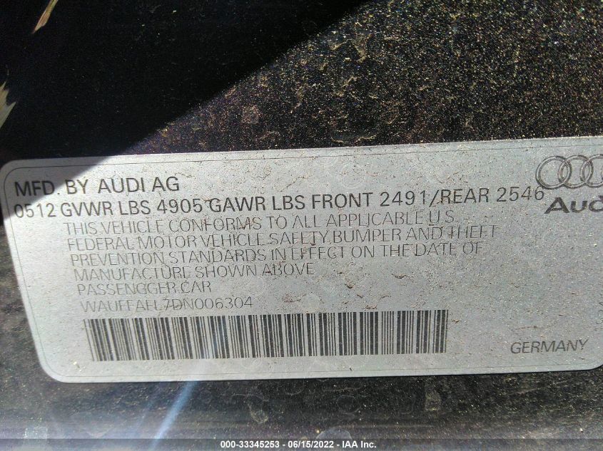 2013 AUDI A4 PREMIUM PLUS WAUFFAFL7DN006304