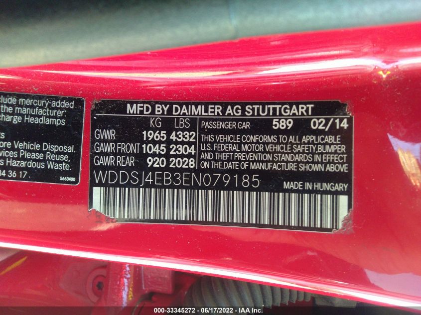 2014 MERCEDES-BENZ CLA-CLASS CLA 250 WDDSJ4EB3EN079185