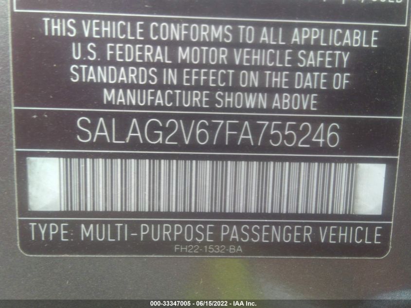 2015 LAND ROVER LR4 HSE SALAG2V67FA755246