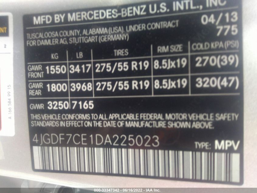 2013 MERCEDES-BENZ GL-CLASS GL 450 4JGDF7CE1DA225023