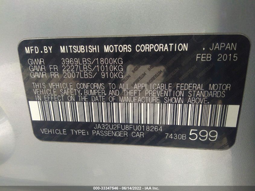 2015 MITSUBISHI LANCER ES JA32U2FU8FU018264