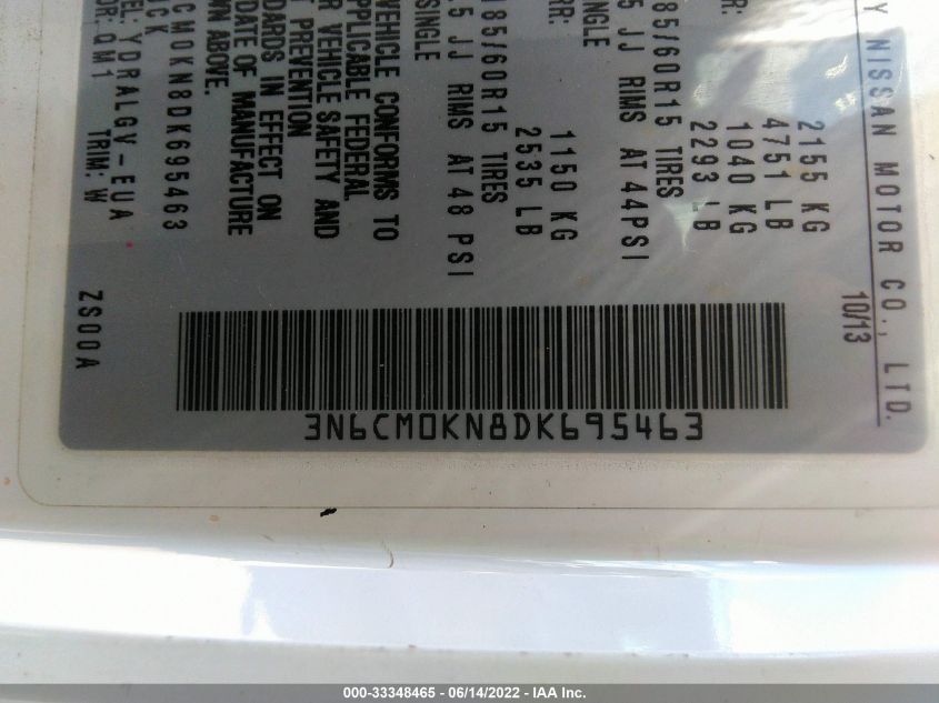 2013 NISSAN NV200 SV 3N6CM0KN8DK695463