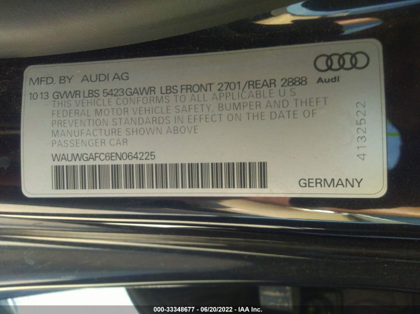 2014 AUDI A7 3.0 PREMIUM PLUS WAUWGAFC6EN064225