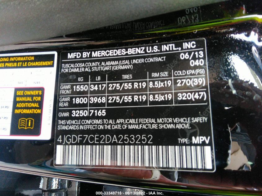 2013 MERCEDES-BENZ GL-CLASS GL 450 4JGDF7CE2DA253252