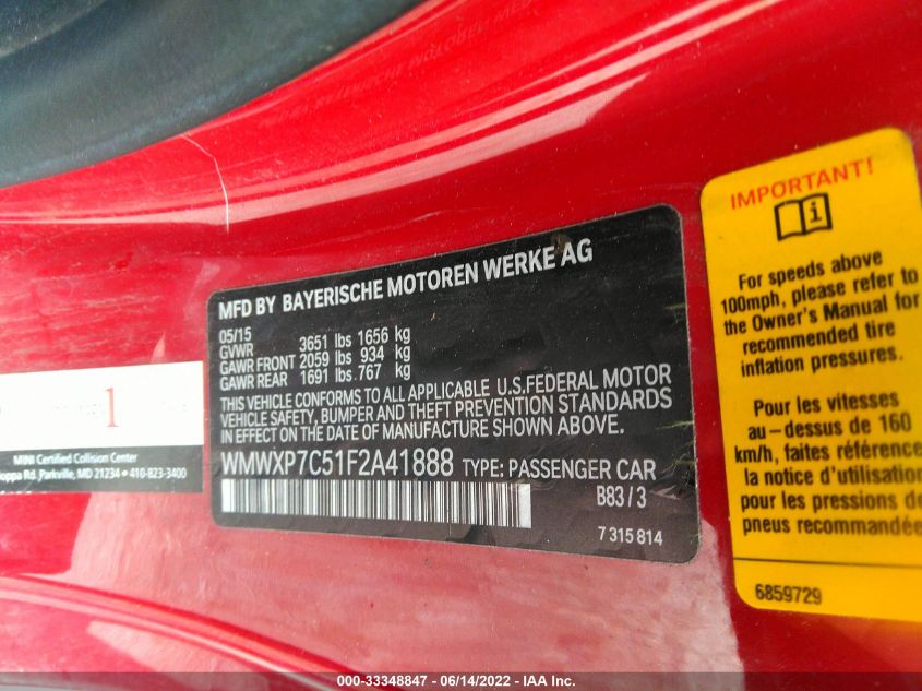 2015 MINI COOPER HARDTOP S WMWXP7C51F2A41888