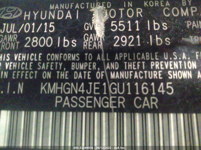 2016 HYUNDAI GENESIS 3.8L KMHGN4JE1GU116145