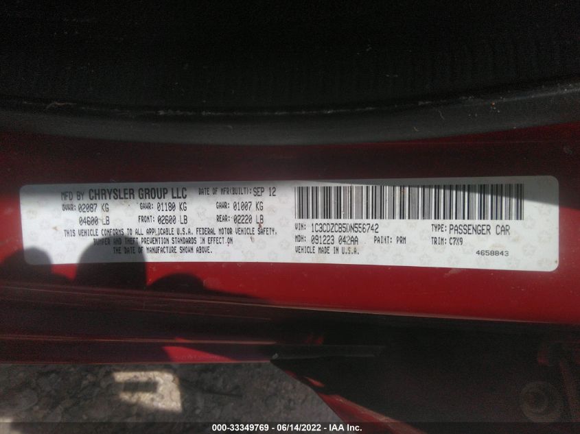 2013 DODGE AVENGER SXT 1C3CDZCB5DN556742
