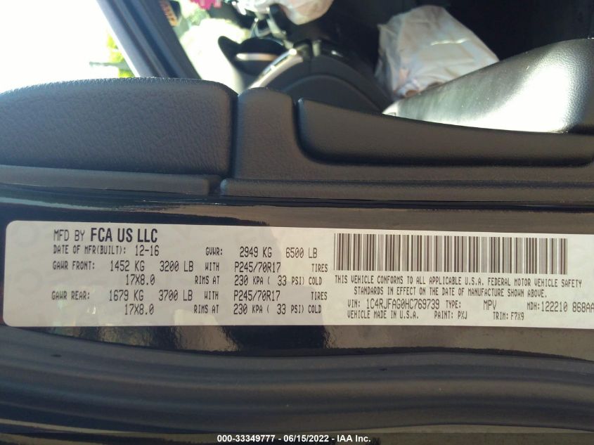 2017 JEEP GRAND CHEROKEE LAREDO 1C4RJFAG0HC769739