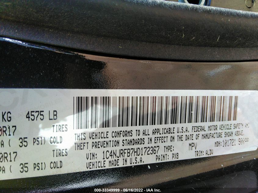 2017 JEEP PATRIOT HIGH ALTITUDE 1C4NJRFB7HD172367