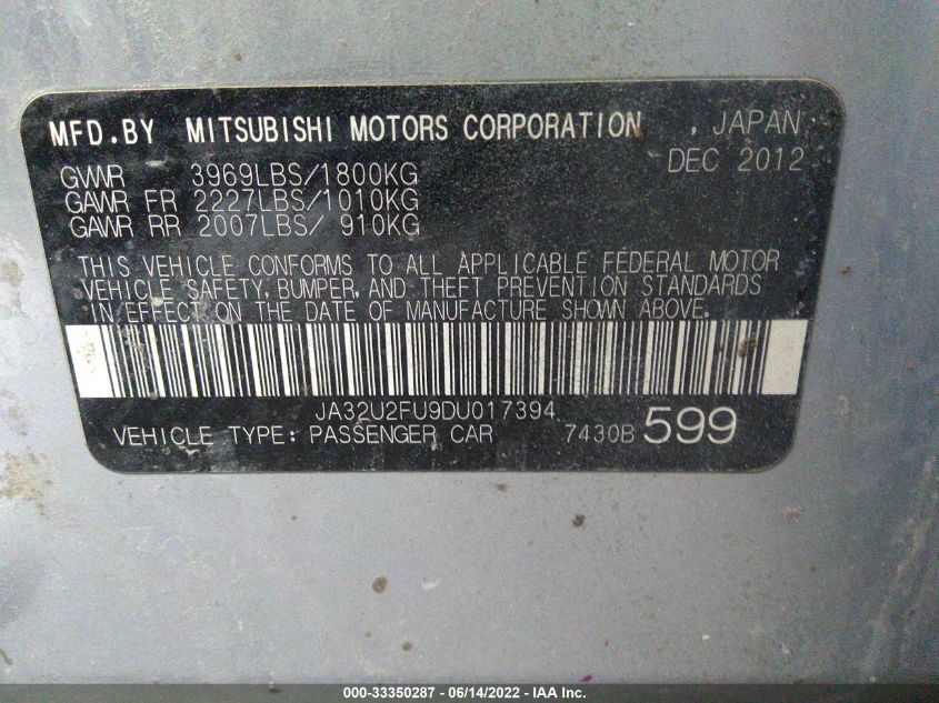 2013 MITSUBISHI LANCER ES JA32U2FU9DU017394