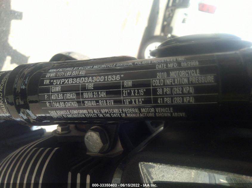 2010 VICTORY MOTORCYCLES JACKPOT 5VPXB36D3A3001536