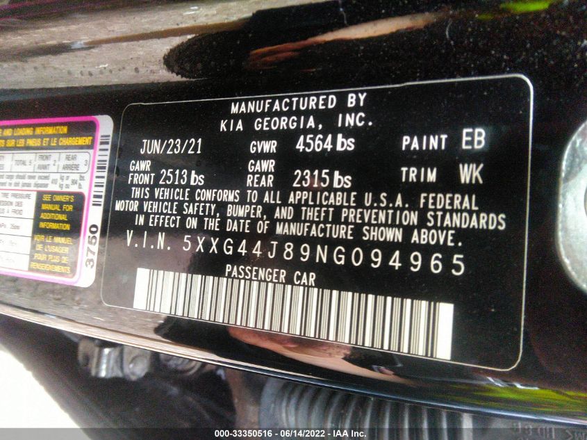 2022 KIA K5 GT 5XXG44J89NG094965