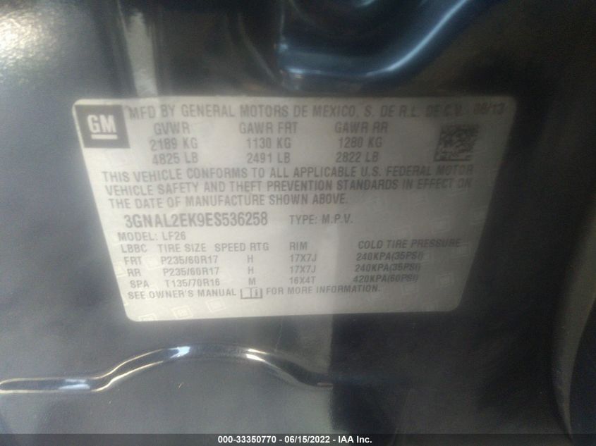 2014 CHEVROLET CAPTIVA SPORT FLEET LS 3GNAL2EK9ES536258