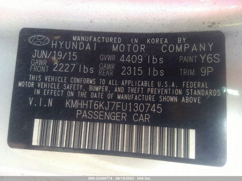 2015 HYUNDAI GENESIS COUPE 3.8L BASE KMHHT6KJ7FU130745