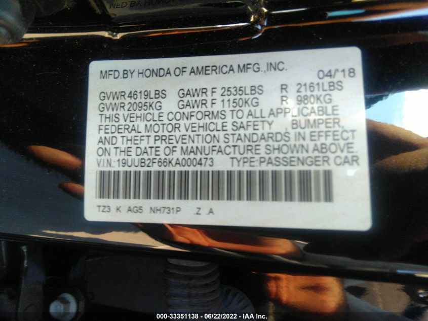 2019 ACURA TLX W/A-SPEC PKG 19UUB2F66KA000473