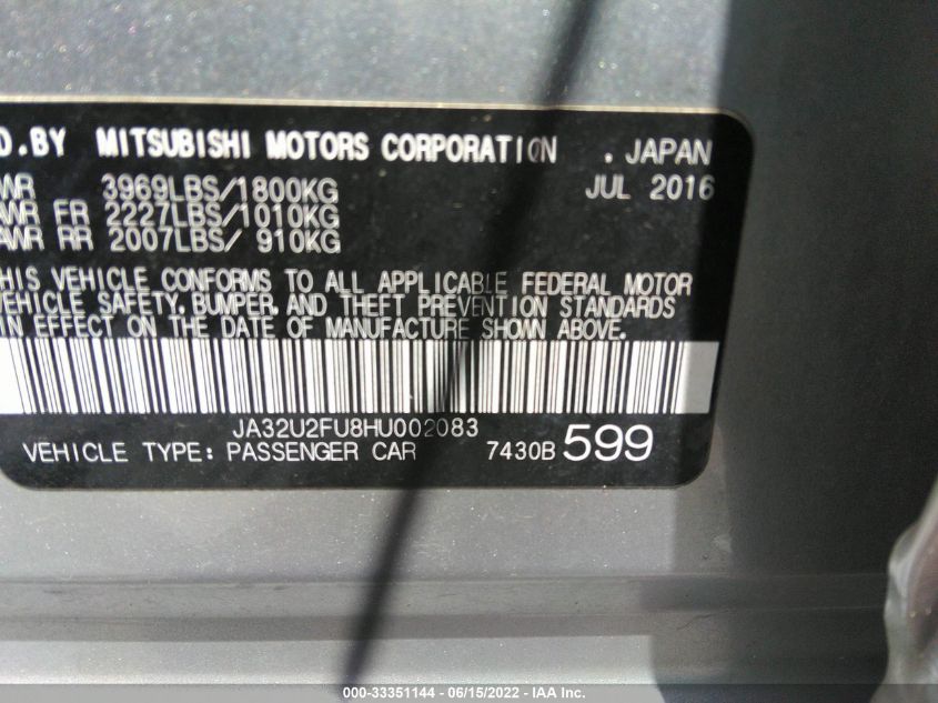 2017 MITSUBISHI LANCER ES/LE JA32U2FU8HU002083