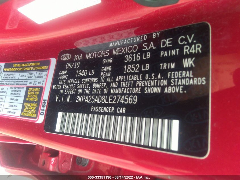 2020 KIA RIO 5-DOOR S 3KPA25AD8LE274569