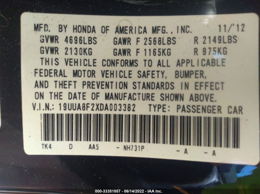 2013 ACURA TL 19UUA8F2XDA003382