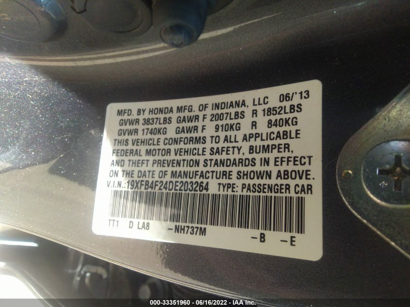 2013 HONDA CIVIC HYBRID 19XFB4F24DE203264