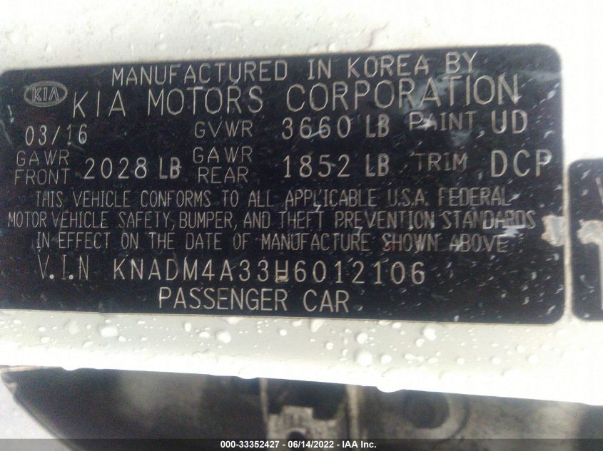 2017 KIA RIO LX KNADM4A33H6012106