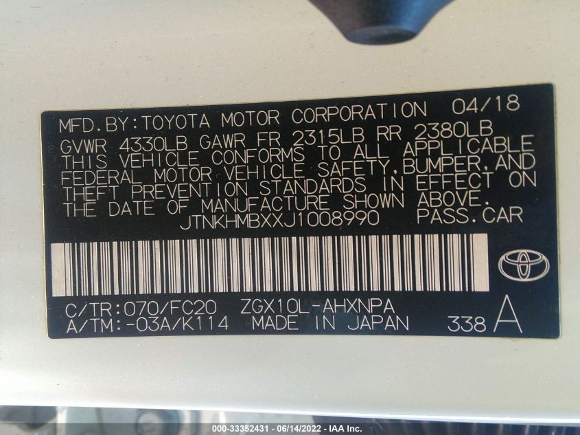 2018 TOYOTA C-HR XLE JTNKHMBXXJ1008990