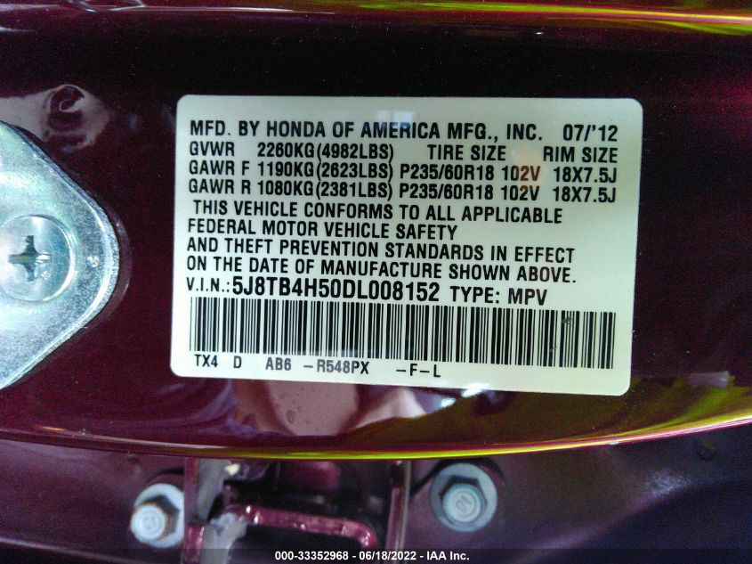 2013 ACURA RDX TECH PKG 5J8TB4H50DL008152