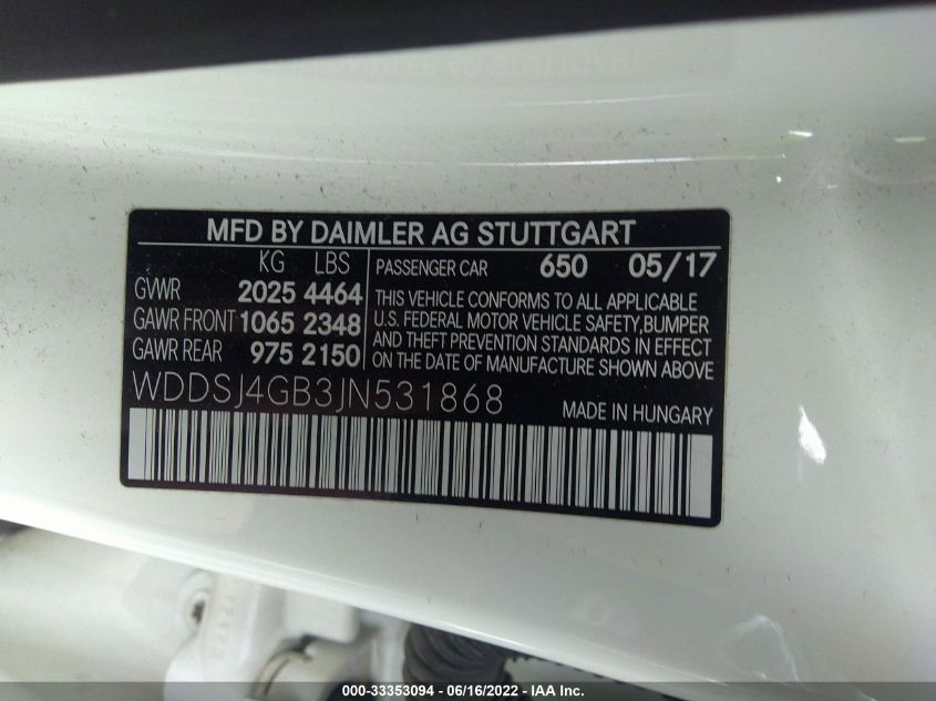 2018 MERCEDES-BENZ CLA CLA 250 WDDSJ4GB3JN531868