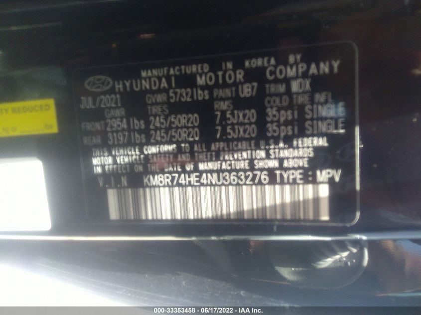 2022 HYUNDAI PALISADE CALLIGRAPHY KM8R74HE4NU363276