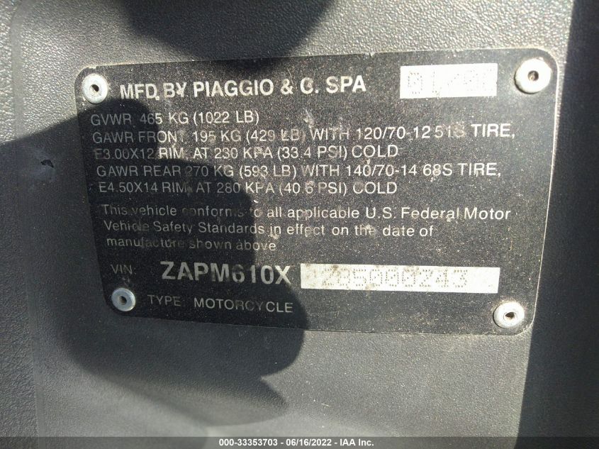 2008 PIAGGIO MP3 500 ZAPM610X285000243