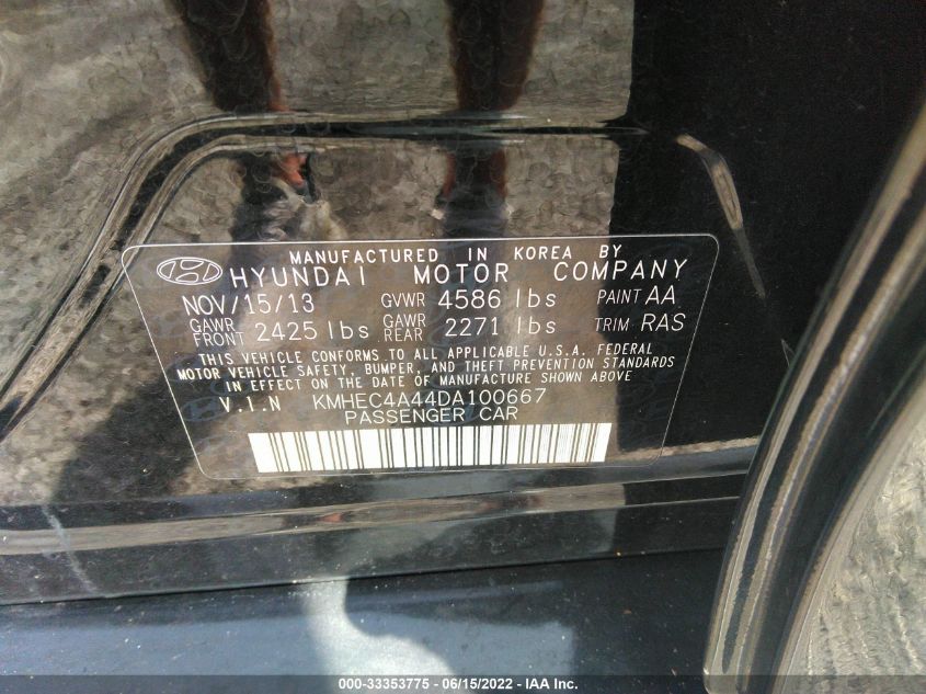 2013 HYUNDAI SONATA HYBRID LIMITED KMHEC4A44DA100667