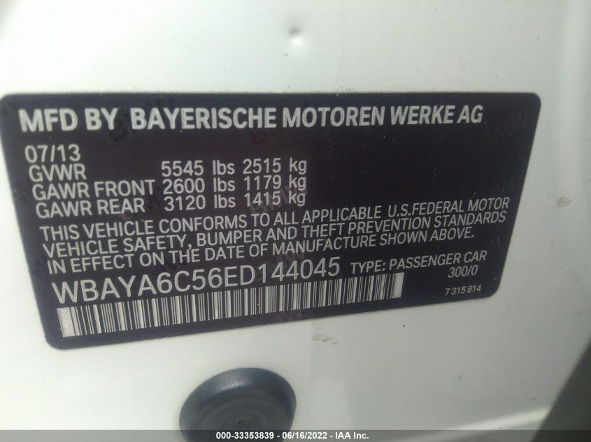 2014 BMW 7 SERIES 740I WBAYA6C56ED144045